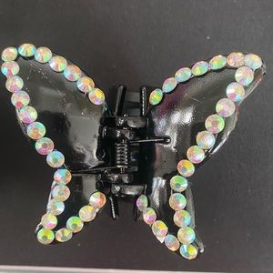 Set of 2 Rhinestone butterfly clips medium in black